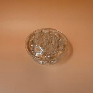 Vintage Clear Glass 11 Hole Flower Frog Round Floral Arranger 3.5 Inch